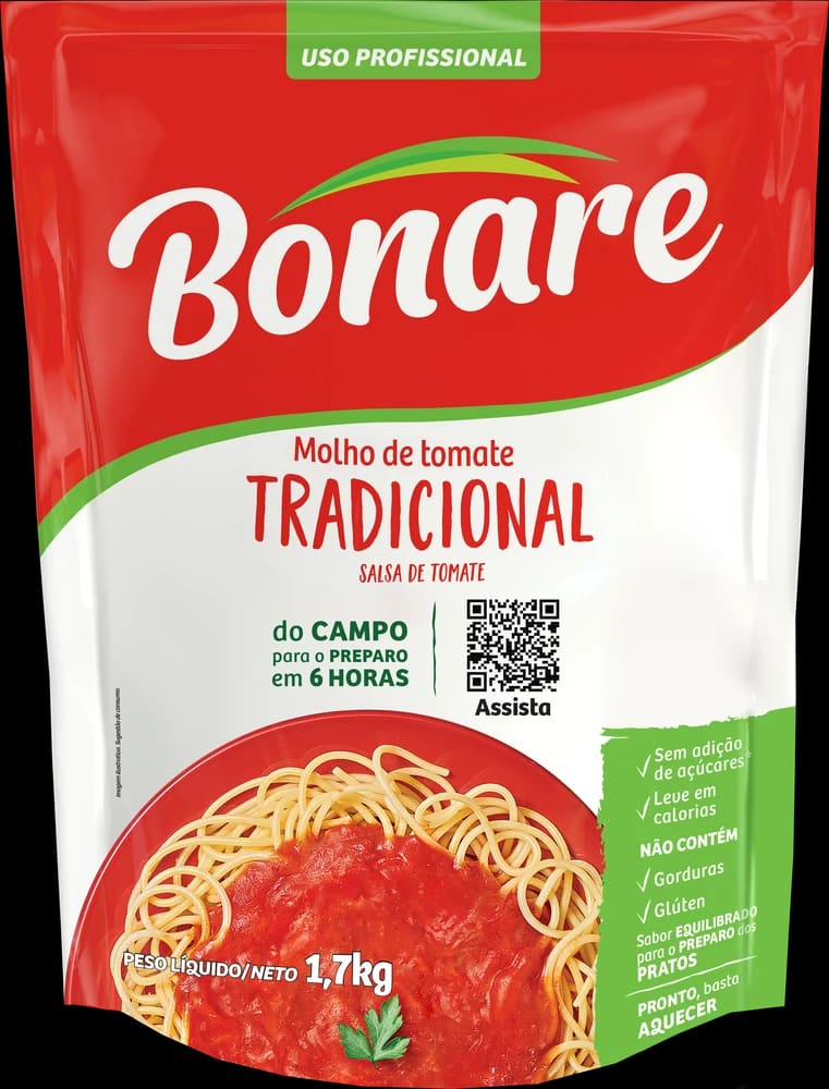 Embalagem de Molho de tomate tradicional 1,7 kg, Bonare